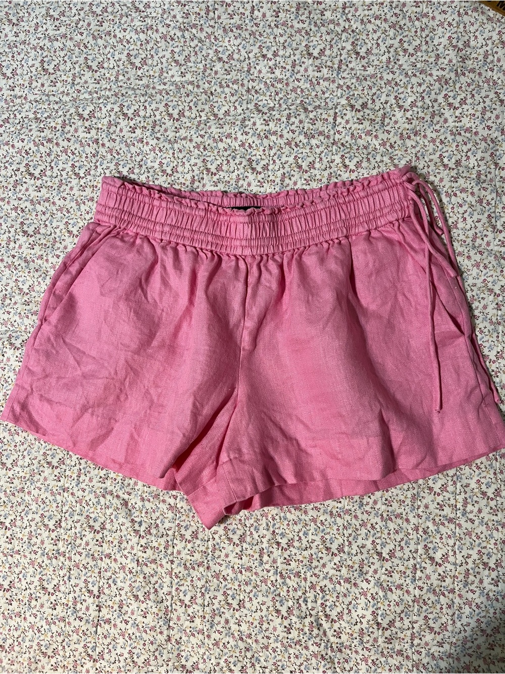 J. Crew Pink Elastic Lonen Drawstring High-Waist Shorts. Small